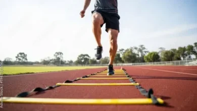 Athlete training on running track stockpack adobe stock